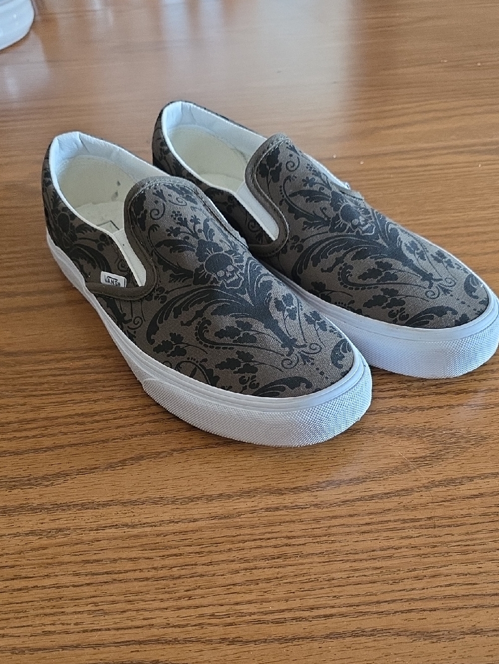 Vans Slip-On Canvas Sneakers in Skull Tapestry Grape Leaf Colorway